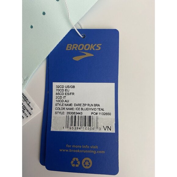 Brooks 32C/D Dare Zip Front Run Bra 2.0 Ice Blue Vivid Teal Molded Sports Bra - Picture 5 of 9